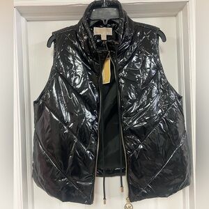 Michael Kors Glossy Black Quilted Vest